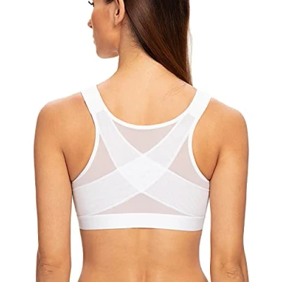 Image of MELENECA Women&#039;s Front Fastening Wirefree Post Surgery Plus Size Back Support Posture Bra White 36E