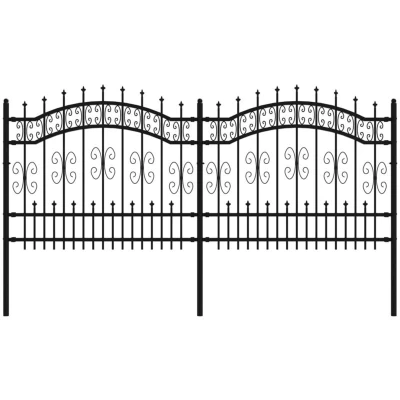Image of vidaXL Garden Fence with Spear Top Black 140 cm Powder coated Steel