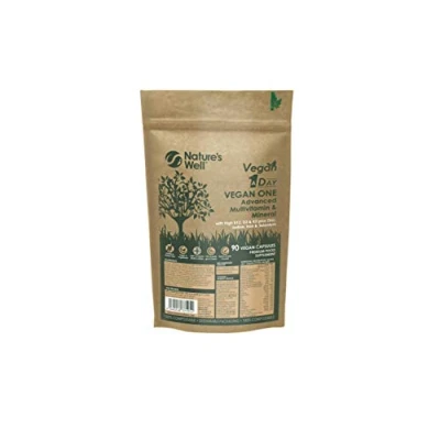 Image of Vegan Multivitamins &amp; Minerals with High Strength B12, D3 K2, 90 Capsules Halal Kosher, Made in UK by Nature’s Well, Designed for Vegans Vegetarians Pouch