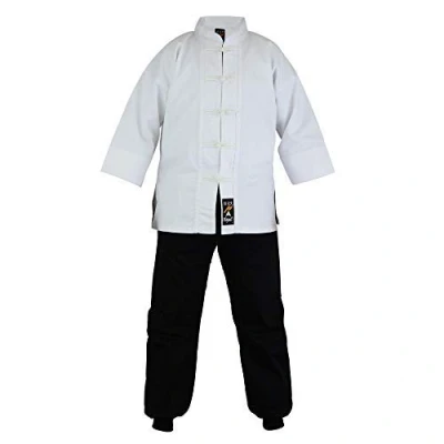Image of Playwell Martial Arts Kung Fu Mix Uniform White Jacket W/Black Trousers 000/110CM