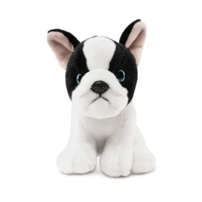 Image of Living Nature French Bulldog Puppy Black and White Soft Toy Fluffy Dog Animal Gift for Kids 19 cm