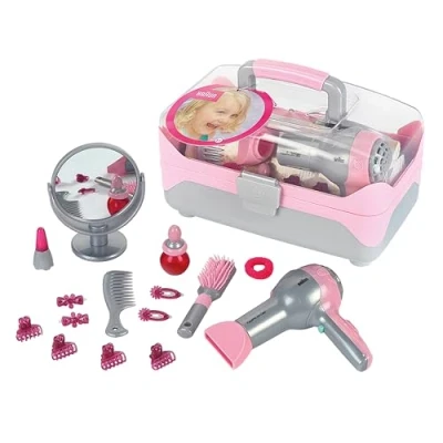 Image of Theo Klein 5862 Braun Hairdresser&#039;s Case I With Battery Powered Hairdryer Lots of Hairdressing and Styling Accessories Dimensions: 27.5 cm x 16.5 16 Toy for Children Aged 3 Years up