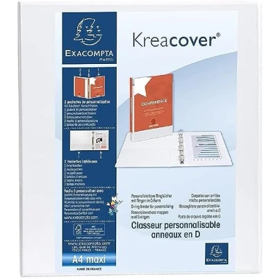 Image of Exacompta ref. 51844E 1 customizable rigid opaque binder with 3 pockets 4 D rings of 50 mm Spine 75 External dimensions: 32 x 29.5 cm Format to be filed A4 Maxi Colour: white