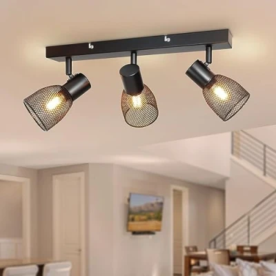Image of Dehobo Ceiling Lights Spotlights, Kitchen Spotlight in Matt Black, 3 Way Light Adjustable with Metal Mesh Shades Spot Ceilings E14 Base for Lounge Bedroom