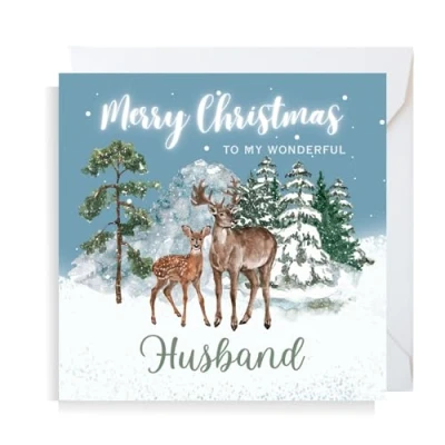 Image of Second Ave Husband Christmas Reindeer Square Xmas Holiday Festive Greetings Card