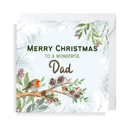 Image of Second Ave Dad Christmas Robin Square Xmas Holiday Festive Greetings Card