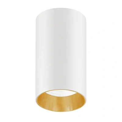 Image of Maclean MCE458 Ceiling Spotlight Cover Round Tube Surface Mounted Luminaire Led Halogen Light GU10 (White/Gold)