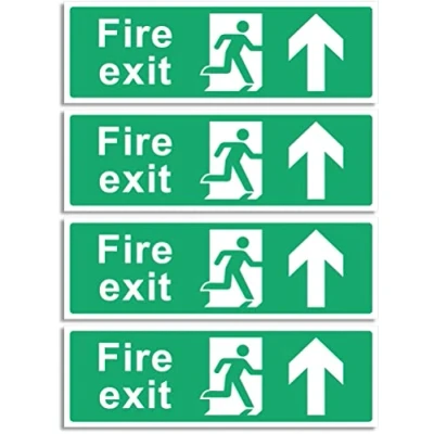 Image of RubiGo 1/2/4/6 Pack of Fire Exit Sign (UP ARROW) Signs Self Adhesive 30 X 10cm Escape Sticker Emergency Signage (4)
