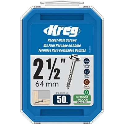 Image of Kreg SML C250S5 50 Stainless Steel Pocket Screws, 2 1/2 Inch #10 Coarse, Maxi Loc Head (50 Count)