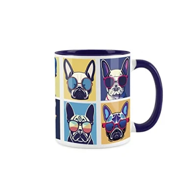 Image of Purely Home Cool Pets Frenchies French Bulldog Mug Navy Blue Coffee/Tea Gift 11oz