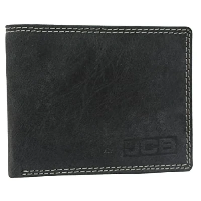 Image of JCB Vintage Leather Wallet, Black Built in RFID Technology Mens Accessories 8 Credit Card Holder Includes Zip Coin Pocket, Flap ID Designer Wallets for Men Gift Boxed