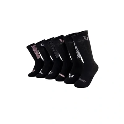 Image of Messi Men&#039;s Lifestyle Crew, 6 Pack Kids Socks, Soft &amp; Stretchy, Comfortable, Black, 9 13 UK