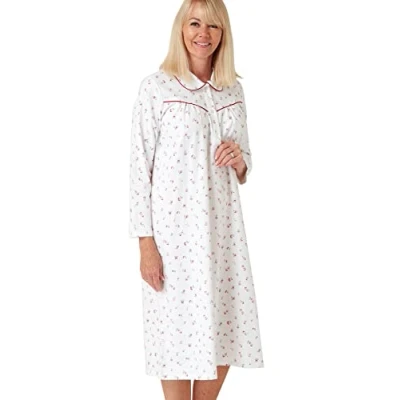 Image of Marlon Womens Candace Brushed Cotton Printed Peter Pan Collar Nightgown, Nina Spice Red, 12 14