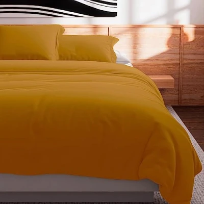 Image of Soleil d&#039;ocre, Cotton Duvet Cover 57 Thread Count 240 x 220 cm Plain Mustard