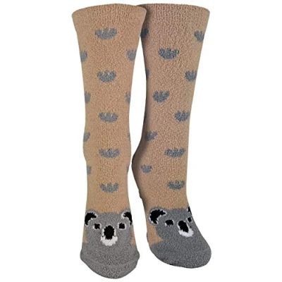 Image of Sock Snob Ladies/Womens Fluffy Non Slip Cute Novelty Slipper Socks with Animal Designs (4 7 UK, Koala)