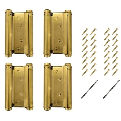 Image of 2 Pairs Double Action Stainless Steel Door Hinges in Brass Saloon Cafe Self Closing Perfect Adjustable (5inch (126mm))