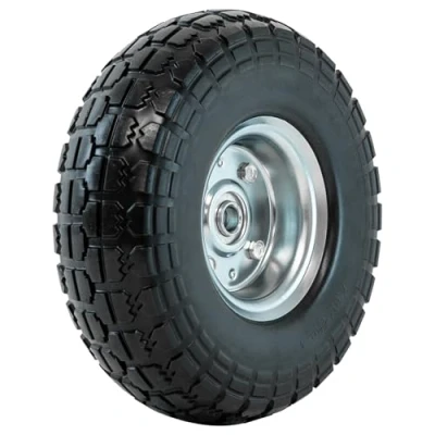 Image of Woodside Puncture Proof 10&#039;&#039; Heavy Duty PU Foam Tyre, 8cm Thick, Multi Purpose Replacement for Garden Wheelbarrows, Carts &amp; Sack Trolleys, 80kg Max Load, Rugged Tread All Terrain Use