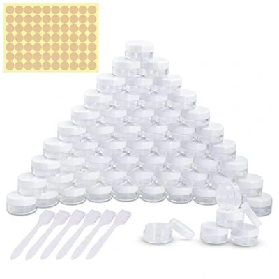 Image of 60 Pieces Empty Sample Pots, 5g / 5ml Clear Plastic Travel Cosmetic Container Jars for Creams, Sample, Make Up Storage