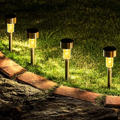 Image of GIGALUMI 16 Pack Solar Path Lights Outdoor,Solar Outdoor Waterproof,Stainless Steel LED Landscape Lighting,Solar Garden for Driveway,Pathway,Patio,Yard
