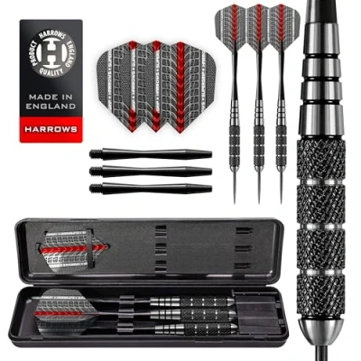 Image of Harrows Black Jack Stainless Steel Tip Darts Set 18g, 20g, 22g &amp; 24g Inlcudes Speedline Shafts, Supergrip Flights Travel Case (20g)