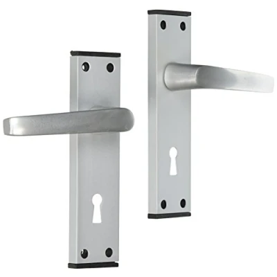 Image of Merriway BH05805 Aluminium Door Handle Lock Set with Black Trim