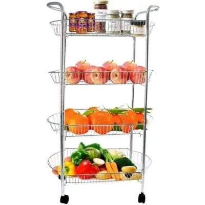Image of Sales Today Interiror 3/4 Tier Kitchen Trolley Vegetable Rack Fruit Basket Storage Unit Wheeled Cart (Chrome, 4 Tier)