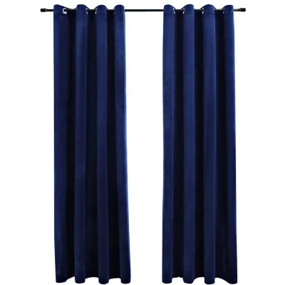 Image of vidaXL Blackout Curtains with Rings 2 pcs Velvet Dark Blue 140x225 cm