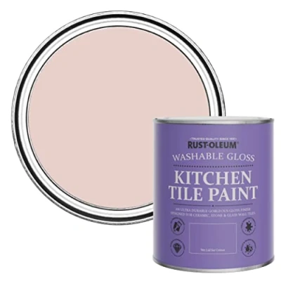 Image of Rust Oleum Pink Water Resistant Kitchen Tile Paint in Gloss Finish Champagne 750ml