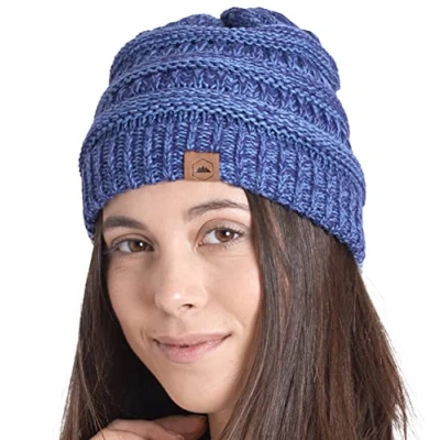 Image of Tough Headwear Winter Beanies Beanie Hat Men and Women Unisex Fit Warm Knit Chunky Cable Women&#039;s Men&#039;s Hats Cold Weather Ski Snowboard for Man or Woman Blue