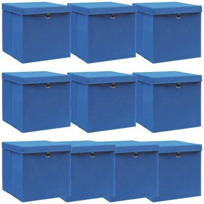 Image of vidaXL Storage Boxes with Lids 10 pcs Blue 32x32x32 cm Fabric