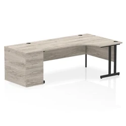 Image of Impulse 1800 RH Crescent Desk Grey Oak/Black Cantilever Leg 800 DH Ped