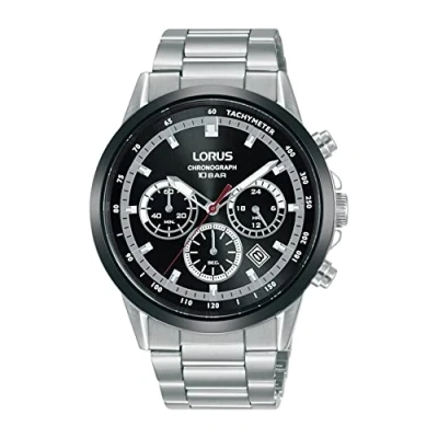 Image of Lorus Sports Chronograph Quartz Black Dial Stainless Steel Bracelet Mens Watch RT397JX9