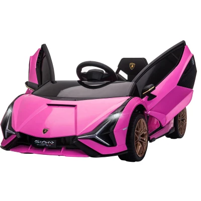 Image of HOMCOM Lamborghini Sian Licensed 12V Kids Electric Ride On Car 2 Motors Toy with Remote Control Music Lights MP3 for 3 5 Years Pink