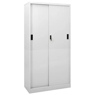 Image of vidaXL Office Cabinet Light Grey Steel Storage with Sliding Door, Lock, and Adjustable Shelves 90x40x180 cm Size, 150kg Total Loading Capacity