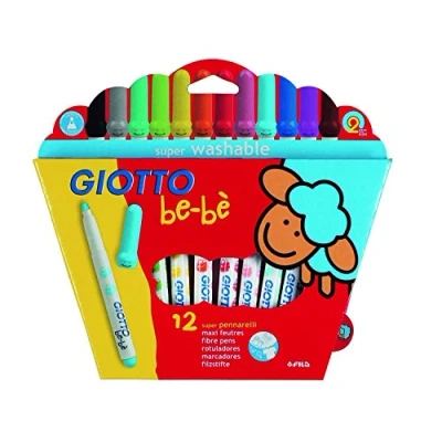 Image of GIOTTO be bè Colouring Felt Tip Pens for Young Children, Box of 12 Assorted Colours, Super Washable, Ideal School &amp; Home