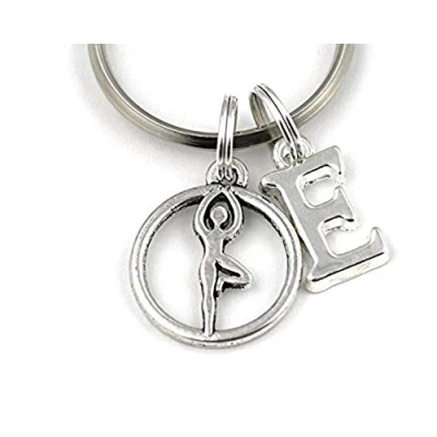 Image of SILVER KNIGHT Yoga Pose Key Ring, Personalized,Teacher Keyring, Initial Keychain, Tree Pose, Vriksasana, Asana Charm, Gift Bag
