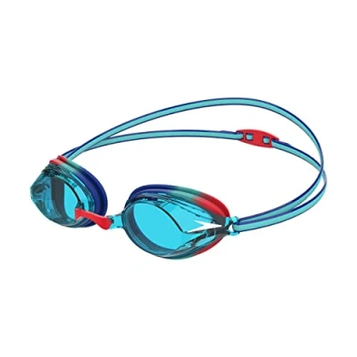 Image of Speedo Junior Vengeance Swimming Goggles, Competitive, Racing, Training, Anti Fog, Leak, Blue/Red, One Size