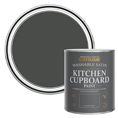 Image of Rust Oleum Black Scrubbable Kitchen Cupboard Paint in Satin Finish After Dinner 750ml