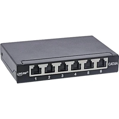 Image of InLine® Patch Panel Cat.6A 0.5U 6 Way for Table / Wall DIN Rail with Dust Protection Black