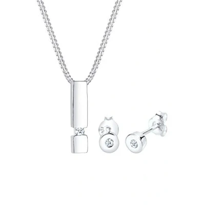Image of Elli DIAMONDS Jewellery Set Women Earstuds Geo Pendant Solitaire with Diamond (0.09 ct.) in 925 Sterling Silver