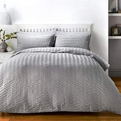 Image of Serene Duvet Cover and Two Pillow Cases, 52% Polyester / 48% Cotton, Grey, King Size