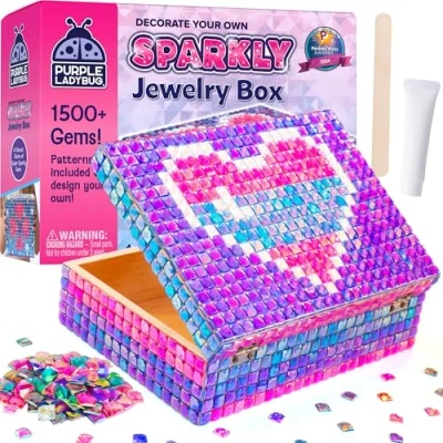 Image of PURPLE LADYBUG Decorate Your Own Jewellery Box Craft Kits for Kids Gift 9 Year Old Girl Mosaic Children Arts and Crafts Age 10 Girls Christmas Gifts 4 5 6 7 8