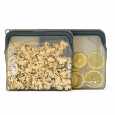 Image of Moonmoon Reusable Silicone Freezer Bags Leakproof Fridge &amp; Storage Resealable Pouches for Sandwiches, Snacks, Batch Cooking Meal Prep 2 Set 900ml Grey