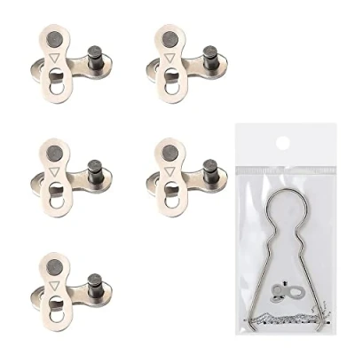 Image of Bicycle Missing Link,5 Pairs Mountain Road Bike Chain Reusable Silver Steel Single Split Quick Release Links for 6/7/8 Speed Bikes Connector Link,With Removal Tool