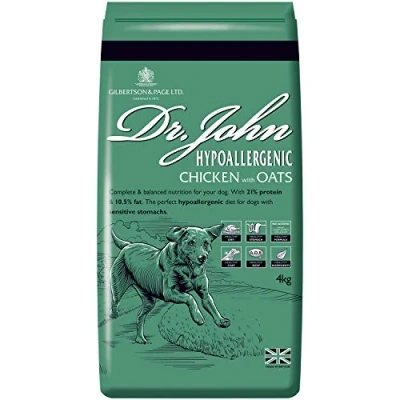 Image of Dr John Gilbertson &amp; Page Wheat Free Hypoallergenic Dry Dog Food Chicken with Oats Complete Nutrition for Adult and Senior Dogs Sensitive Digestion 4kg Bag