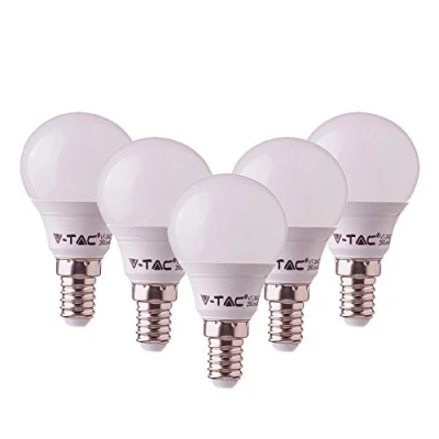 Image of V TAC 7W Energy Saving P45 Golf Ball LED Bulb 45W Equivalent with Samsung E14 SES (Small Edison Screw) 6400K White Colour Non Dimmable 5 Pack