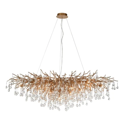 Image of Icicle Chandelier Glass Drops Pendant Ceiling Light Antique Brass 15x G9