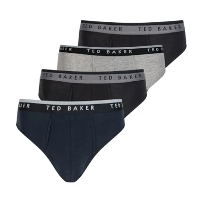 Image of Ted Baker Men&#039;s 4 Pack Cotton Stretch Briefs, Black Beauty/Grey Heather/Sky, L