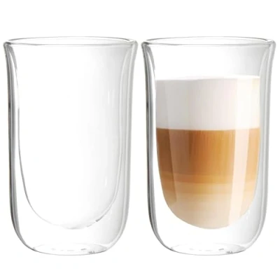 Image of Youngever 2 Pack Large 15 Ounce Glass Coffee Cups, Double Wall Thermo Insulated Mugs