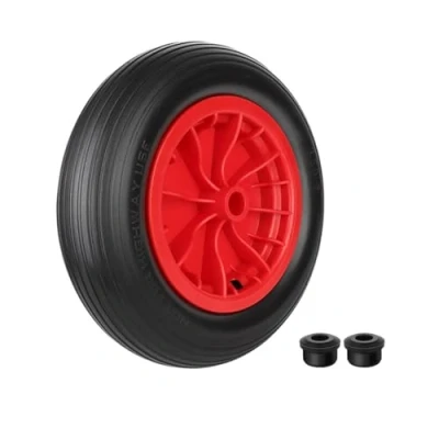 Image of Trintion PU 14&quot; Puncture Proof Solid 3.50 8 Wheelbarrow Wheel Heavy Duty Replacement Tire Complete for Garden Trolley Barrow Go Cart Trailer Truck (Red)